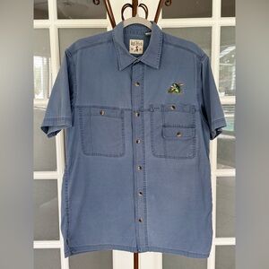 Red Head Button Up Shirt Men’s M Blue Fishing Outdoor Short Sleeve